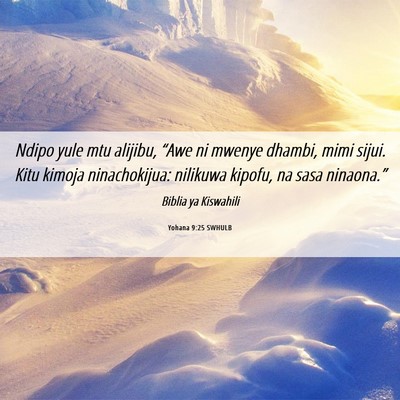 Picture 06 - Yohana 9:25 SWHULB - Ndipo yule mtu alijibu, “Awe ni mwenye dhambi, - Bible Verse Picture
