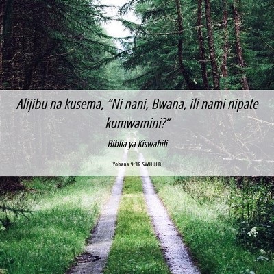 Picture 06 - Yohana 9:36 SWHULB - Alijibu na kusema, “Ni nani, Bwana, ili nami - Bible Verse Picture