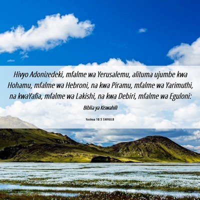 Picture 06 - Yoshua 10:3 SWHULB - Hivyo Adonizedeki, mfalme wa Yerusalemu, alituma - Bible Verse Picture