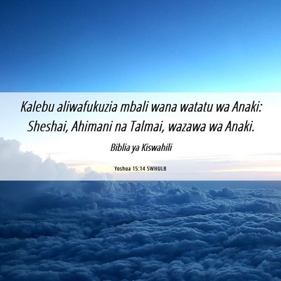 Picture 06 - Yoshua 15:14 SWHULB - Kalebu aliwafukuzia mbali wana watatu wa Anaki: - Bible Verse Picture