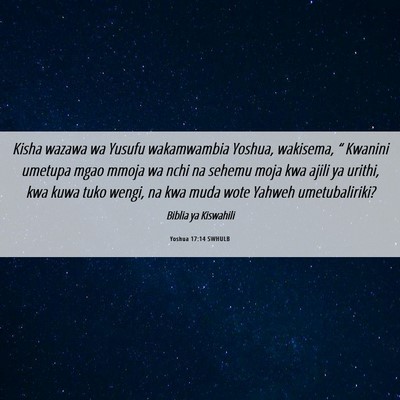 Picture 06 - Yoshua 17:14 SWHULB - Kisha wazawa wa Yusufu wakamwambia Yoshua, - Bible Verse Picture