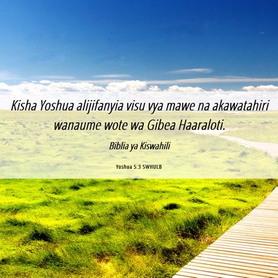Picture 06 - Yoshua 5:3 SWHULB - Kisha Yoshua alijifanyia visu vya mawe na - Bible Verse Picture