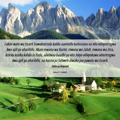 Picture 06 - Yoshua 7:1 SWHULB - Lakini watu wa Israeli hawakutenda katika - Bible Verse Picture