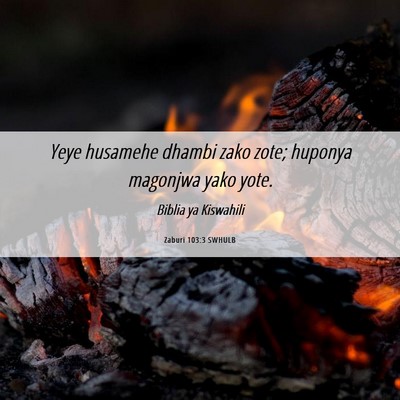Picture 06 - Zaburi 103:3 SWHULB - Yeye husamehe dhambi zako zote; huponya magonjwa - Bible Verse Picture