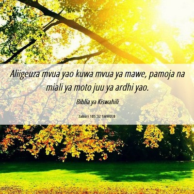 Picture 06 - Zaburi 105:32 SWHULB - Aliigeuza mvua yao kuwa mvua ya mawe, pamoja na - Bible Verse Picture