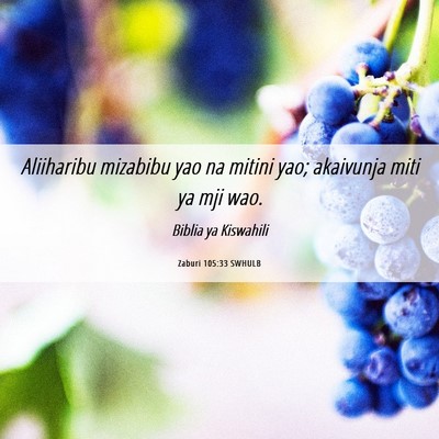 Picture 06 - Zaburi 105:33 SWHULB - Aliiharibu mizabibu yao na mitini yao; akaivunja - Bible Verse Picture