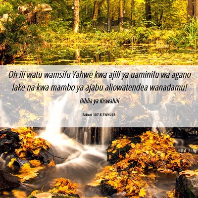 Picture 06 - Zaburi 107:8 SWHULB - Oh ili watu wamsifu Yahwe kwa ajili ya uaminifu - Bible Verse Picture