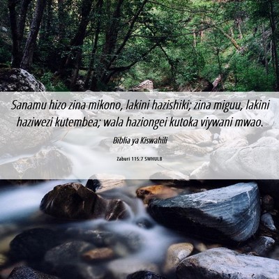 Picture 06 - Zaburi 115:7 SWHULB - Sanamu hizo zina mikono, lakini hazishiki; zina - Bible Verse Picture