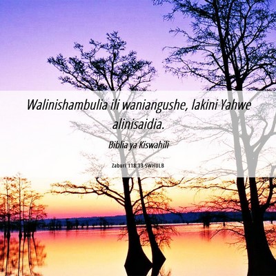 Picture 06 - Zaburi 118:13 SWHULB - Walinishambulia ili waniangushe, lakini Yahwe - Bible Verse Picture
