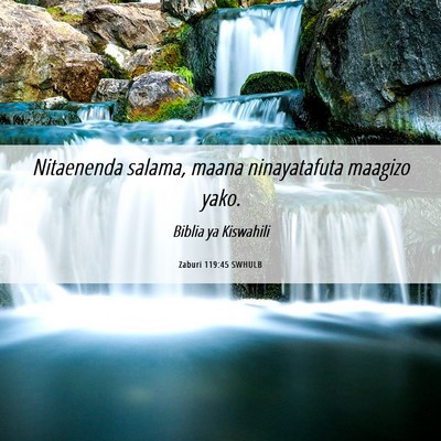 Picture 06 - Zaburi 119:45 SWHULB - Nitaenenda salama, maana ninayatafuta maagizo - Bible Verse Picture