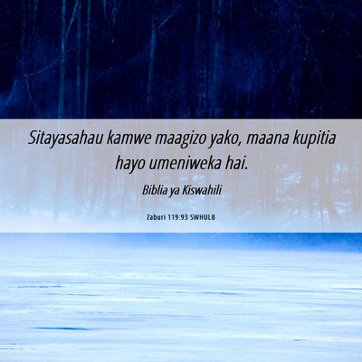 Picture 06 - Zaburi 119:93 SWHULB - Sitayasahau kamwe maagizo yako, maana kupitia - Bible Verse Picture