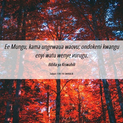 Picture 06 - Zaburi 139:19 SWHULB - Ee Mungu, kama ungewaua waovu; ondokeni kwangu - Bible Verse Picture