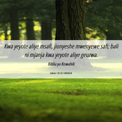 Picture 06 - Zaburi 18:26 SWHULB - Kwa yeyote aliye msafi, jionyeshe mwenyewe safi; - Bible Verse Picture