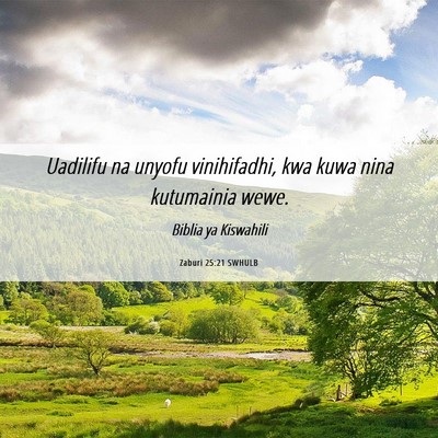 Picture 06 - Zaburi 25:21 SWHULB - Uadilifu na unyofu vinihifadhi, kwa kuwa nina - Bible Verse Picture