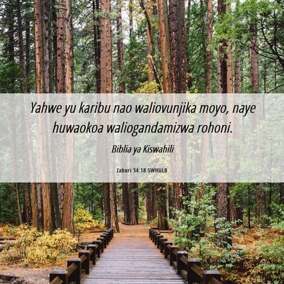 Picture 06 - Zaburi 34:18 SWHULB - Yahwe yu karibu nao waliovunjika moyo, naye - Bible Verse Picture