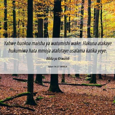 Picture 06 - Zaburi 34:22 SWHULB - Yahwe huokoa maisha ya watumishi wake. Hakuna - Bible Verse Picture