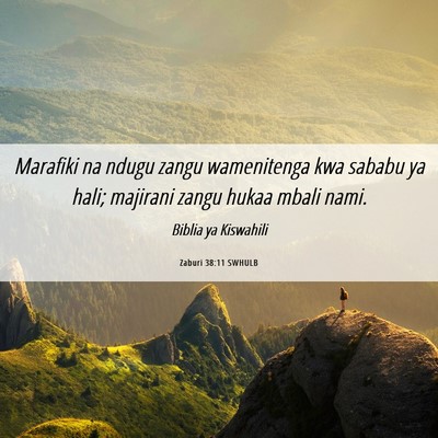 Picture 06 - Zaburi 38:11 SWHULB - Marafiki na ndugu zangu wamenitenga kwa sababu ya - Bible Verse Picture