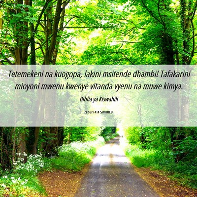 Picture 06 - Zaburi 4:4 SWHULB - Tetemekeni na kuogopa, lakini msitende dhambi! - Bible Verse Picture