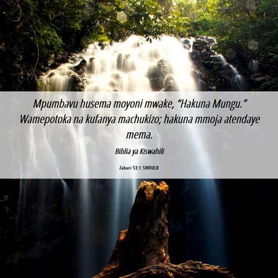 Picture 06 - Zaburi 53:1 SWHULB - Mpumbavu husema moyoni mwake, “Hakuna Mungu.” - Bible Verse Picture