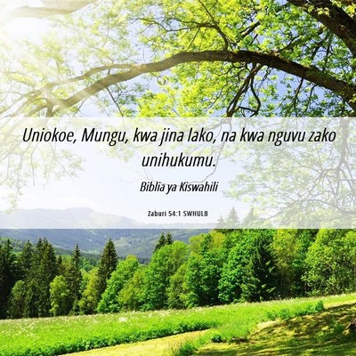 Picture 06 - Zaburi 54:1 SWHULB - Uniokoe, Mungu, kwa jina lako, na kwa nguvu zako - Bible Verse Picture