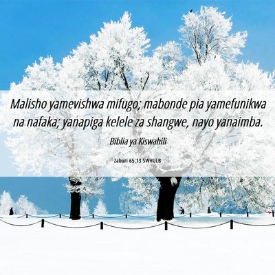 Picture 06 - Zaburi 65:13 SWHULB - Malisho yamevishwa mifugo; mabonde pia - Bible Verse Picture