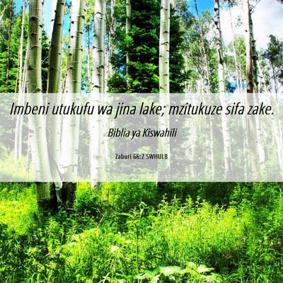 Picture 06 - Zaburi 66:2 SWHULB - Imbeni utukufu wa jina lake; mzitukuze sifa - Bible Verse Picture