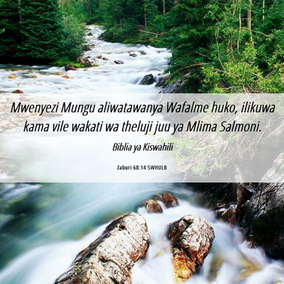 Picture 06 - Zaburi 68:14 SWHULB - Mwenyezi Mungu aliwatawanya Wafalme huko, ilikuwa - Bible Verse Picture