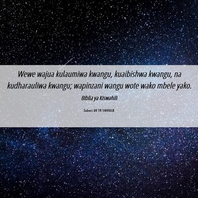 Picture 06 - Zaburi 69:19 SWHULB - Wewe wajua kulaumiwa kwangu, kuaibishwa kwangu, - Bible Verse Picture