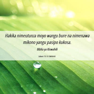 Picture 06 - Zaburi 73:13 SWHULB - Hakika nimeutunza moyo wangu bure na nimenawa - Bible Verse Picture