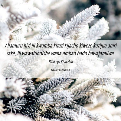 Picture 06 - Zaburi 78:6 SWHULB - Aliamuru hivi ili kwamba kizazi kijacho kiweze - Bible Verse Picture