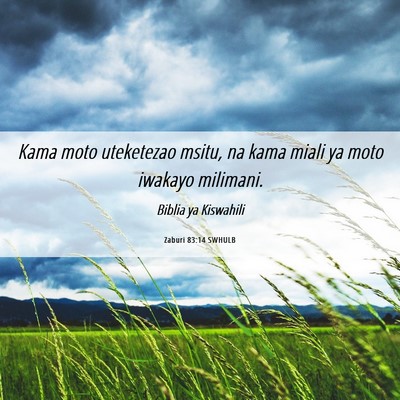 Picture 06 - Zaburi 83:14 SWHULB - Kama moto uteketezao msitu, na kama miali ya moto - Bible Verse Picture