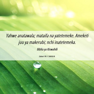 Picture 06 - Zaburi 99:1 SWHULB - Yahwe anatawala; mataifa na yatetemeke. Ameketi - Bible Verse Picture