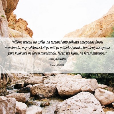 Picture 06 - Zekaria 1:8 SWHULB - “niliona wakati wa usiku, na tazama! mtu - Bible Verse Picture