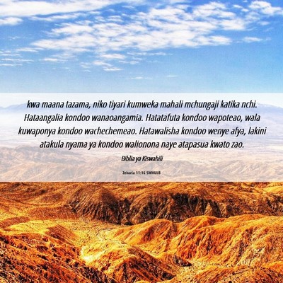 Picture 06 - Zekaria 11:16 SWHULB - kwa maana tazama, niko tiyari kumweka mahali - Bible Verse Picture