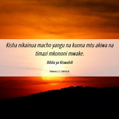 Picture 06 - Zekaria 2:1 SWHULB - Kisha nikainua macho yangu na kuona mtu akiwa na - Bible Verse Picture