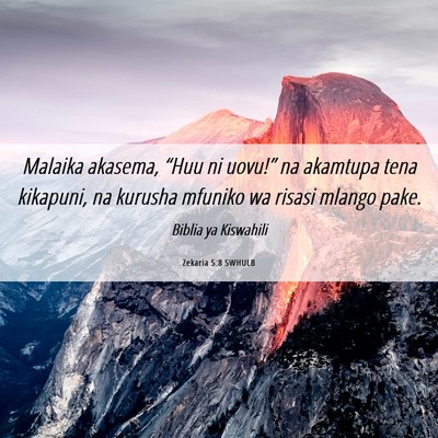 Picture 06 - Zekaria 5:8 SWHULB - Malaika akasema, “Huu ni uovu!” na akamtupa - Bible Verse Picture