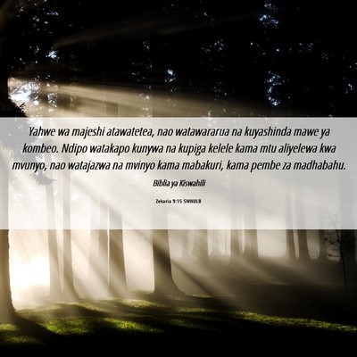 Picture 06 - Zekaria 9:15 SWHULB - Yahwe wa majeshi atawatetea, nao watawararua na - Bible Verse Picture