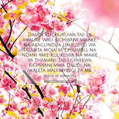 Picture 07 - 1 Nyakati 20:2 SWHULB - Daudi alichukuwa taji la mfalme wao kichwani - Bible Verse Picture