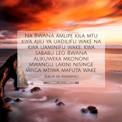 Picture 07 - 1 Samweli 26:23 SWHULB - Na BWANA amlipe kila mtu kwa ajili ya uadilifu - Bible Verse Picture