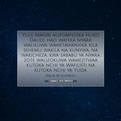 Picture 07 - 1 Samweli 30:16 SWHULB - Yule Mmisri alipompeleka huko Daudi, hao wateka - Bible Verse Picture