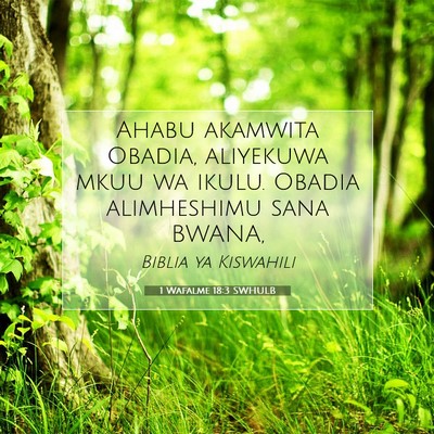 Picture 07 - 1 Wafalme 18:3 SWHULB - Ahabu akamwita Obadia, aliyekuwa mkuu wa ikulu. - Bible Verse Picture
