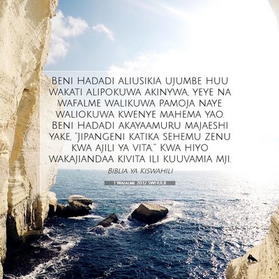 Picture 07 - 1 Wafalme 20:12 SWHULB - Beni Hadadi aliusikia ujumbe huu wakati alipokuwa - Bible Verse Picture