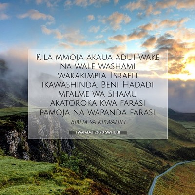 Picture 07 - 1 Wafalme 20:20 SWHULB - Kila mmoja akaua adui wake na wale washami - Bible Verse Picture