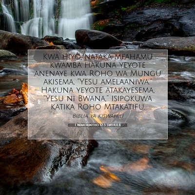 Picture 07 - 1 Wakorintho 12:3 SWHULB - Kwa hiyo, nataka mfahamu kwamba hakuna yeyote - Bible Verse Picture