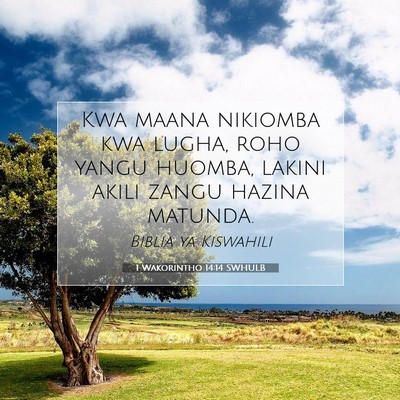 Picture 07 - 1 Wakorintho 14:14 SWHULB - Kwa maana nikiomba kwa lugha, roho yangu huomba, - Bible Verse Picture