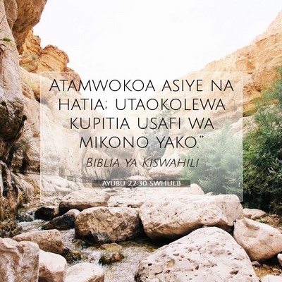 Picture 07 - Ayubu 22:30 SWHULB - Atamwokoa asiye na hatia; utaokolewa kupitia - Bible Verse Picture
