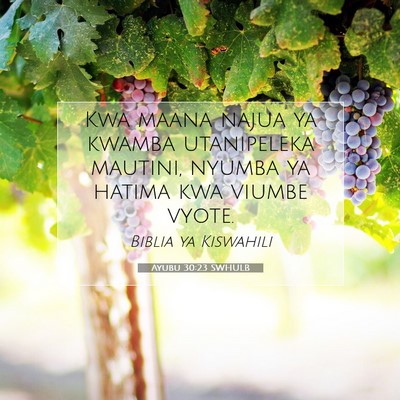 Picture 07 - Ayubu 30:23 SWHULB - Kwa maana najua ya kwamba utanipeleka mautini, - Bible Verse Picture