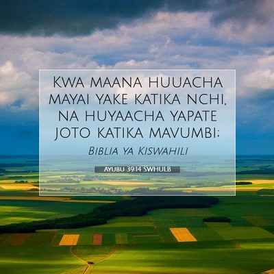 Picture 07 - Ayubu 39:14 SWHULB - Kwa maana huuacha mayai yake katika nchi, na - Bible Verse Picture