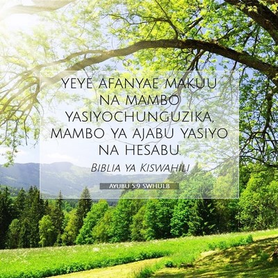 Picture 07 - Ayubu 5:9 SWHULB - yeye afanyae makuu na mambo yasiyochunguzika, - Bible Verse Picture
