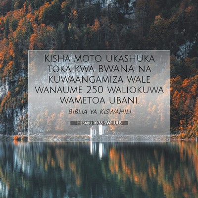 Picture 07 - Hesabu 16:35 SWHULB - Kisha moto ukashuka toka kwa BWANA na - Bible Verse Picture